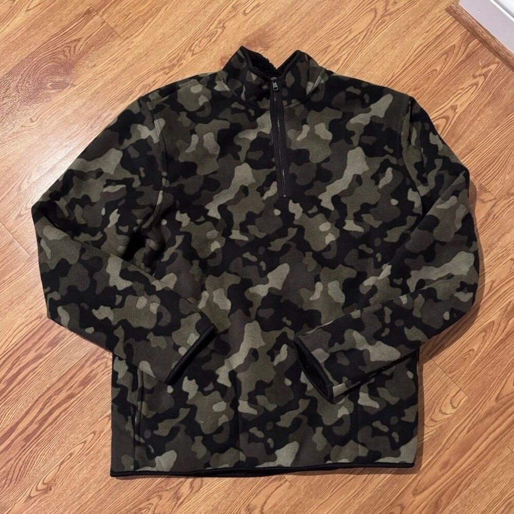 Cuddl Duds Mens Fleece Bonded Sherpa Half Zip Pullover Camo Size Large Green